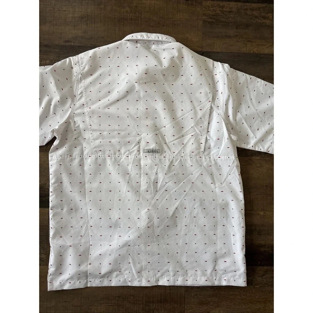 Habit Shirt Mens Large White Red Blue Fish Star Short Sleeve Solar Factor July - Picture 4 of 6